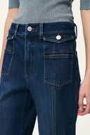 Stella Double Pocket Distressed Washed Jeans in Four-Season Cotton Denim