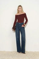 Stella Double Pocket Distressed Washed Jeans in Four-Season Cotton Denim