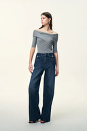 Stella Double Pocket Distressed Washed Jeans in Four-Season Cotton Denim