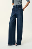 Stella Double Pocket Distressed Washed Jeans in Four-Season Cotton Denim