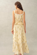 Sylvia Floral Lace Trim Layered Sleeveless Cami Dress in Linen Blend