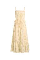 Sylvia Floral Lace Trim Layered Sleeveless Cami Dress in Linen Blend