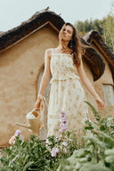 Sylvia Floral Lace Trim Layered Sleeveless Cami Dress in Linen Blend