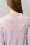 Taro V Neck 3D Crochet Waist Cinching Cardigan in Merino Wool Alpaca Blend Knit