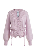 Taro V Neck 3D Crochet Waist Cinching Cardigan in Merino Wool Alpaca Blend Knit