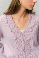 Taro V Neck 3D Crochet Waist Cinching Cardigan in Merino Wool Alpaca Blend Knit