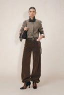 Taylor Detachable Belt Flocked Jeans in Cotton Denim