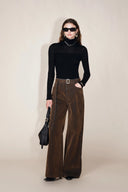 Taylor Detachable Belt Flocked Jeans in Cotton Denim