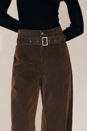 Taylor Detachable Belt Flocked Jeans in Cotton Denim