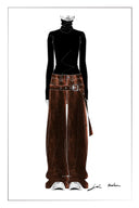 Taylor Detachable Belt Flocked Jeans in Cotton Denim