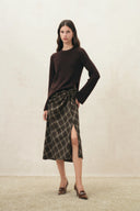 Tessa Plaid Twist Front Split Skirt