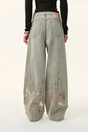 Thalia Devoré Jeans in Composite Denim-Washed Grey Denim