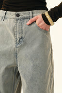 Thalia Devoré Jeans in Composite Denim-Washed Grey Denim