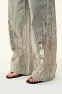 Thalia Devoré Jeans in Composite Denim-Washed Grey Denim