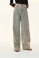 Thalia Devoré Jeans in Composite Denim-Washed Grey Denim