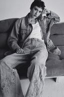 Thalia Devoré Jeans in Composite Denim-Washed Grey Denim