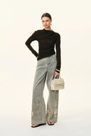 Thalia Devoré Jeans in Composite Denim-Washed Grey Denim