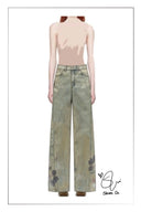 Thalia Devoré Jeans in Composite Denim-Washed Grey Denim