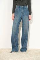 Thelma Utility Wide Leg Jeans in Cotton Denim