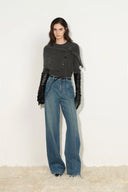 Thelma Utility Wide Leg Jeans in Cotton Denim