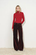 Tilly Seamed Saddle Shoulder Turtleneck Top in Wool Blend