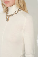 Tilly Seamed Semi Sheer Knit Top in Wool Cotton Blend