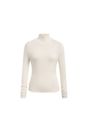 Tilly Seamed Semi Sheer Knit Top in Wool Cotton Blend