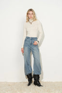 Tilly Seamed Semi Sheer Knit Top in Wool Cotton Blend