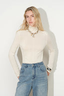 Tilly Seamed Semi Sheer Knit Top in Wool Cotton Blend