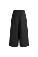 Black tailored cropped wide leg wool blend pants