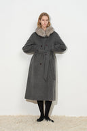 Tullia Belted Cocoon Long Coat in Wool Cashmere Blend