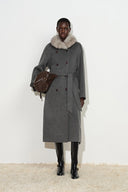 Manteau long cocon Tullia à ceinture, en mélange de laine et de cachemire