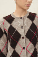 Tye Embroidered Contrast Argyle Cardigan