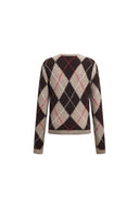 Tye Embroidered Contrast Argyle Cardigan