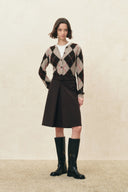 Tye Embroidered Contrast Argyle Cardigan