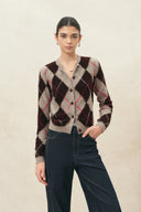 Tye Embroidered Contrast Argyle Cardigan