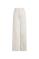 Ivory straight leg women's jeans with turned cuffs and tonal stitching