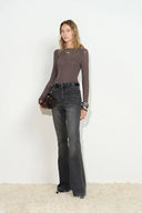 Una Crystal Embellished Gradient Flared Jeans in Stretch Denim