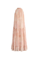 Vale Halter Hand Painted Flora Print Halter Dress in Crinkled Rayon