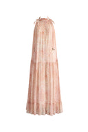 Vale Halter Hand Painted Flora Print Halter Dress in Crinkled Rayon