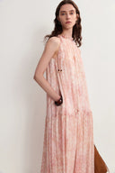Vale Halter Hand Painted Flora Print Halter Dress in Crinkled Rayon