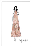 Vale Halter Hand Painted Flora Print Halter Dress in Crinkled Rayon