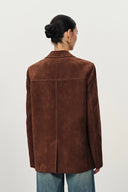 Verdi Curved Hem Loose Suit Blazer in Faux Suede