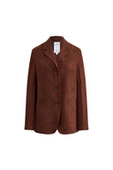 Verdi Curved Hem Loose Suit Blazer in Faux Suede
