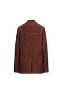 Verdi Curved Hem Loose Suit Blazer in Faux Suede