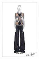 Veronica Hand Embroidery Contrast Argyle Vest in Wool Blend