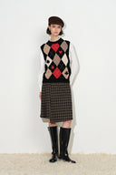 Veronica Hand Embroidery Contrast Argyle Vest in Wool Blend