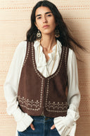 Vestsue Embroidery Vest in Faux Suede