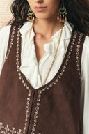 Vestsue Embroidery Vest in Faux Suede