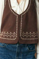 Vestsue Embroidery Vest in Faux Suede